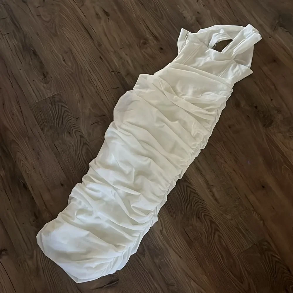 House of CB‎ Valentina Asymmetric Cutout Ivory Midi Dress - Picture 6 of 7